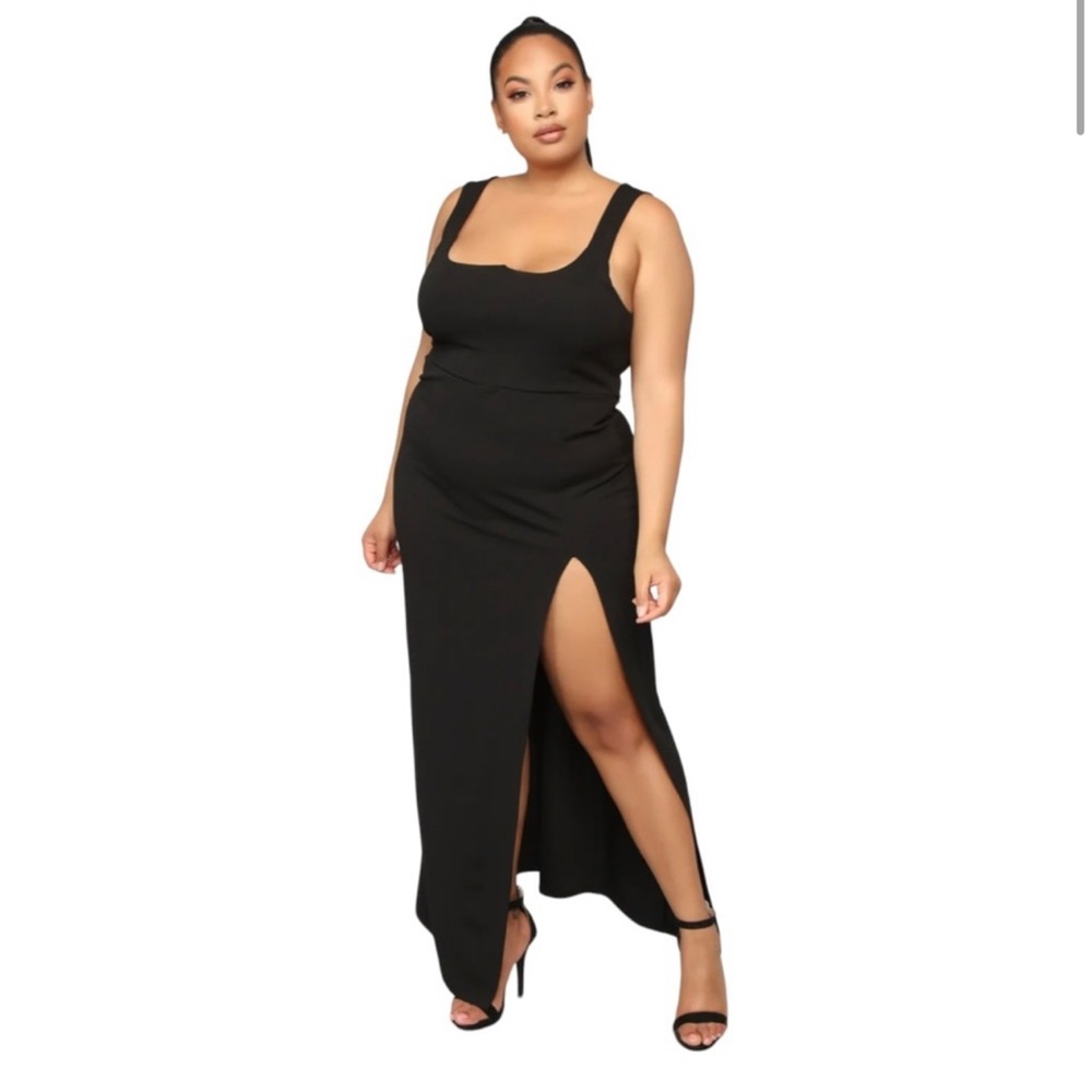 NWT Fashion Nova Black New York Gala Slit Maxi Dress sz XL